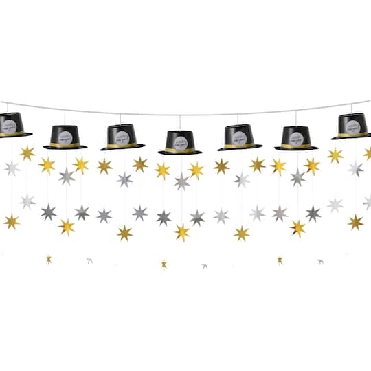 9ft. New Year&#x27;s Dimensional Top Hat Garland
